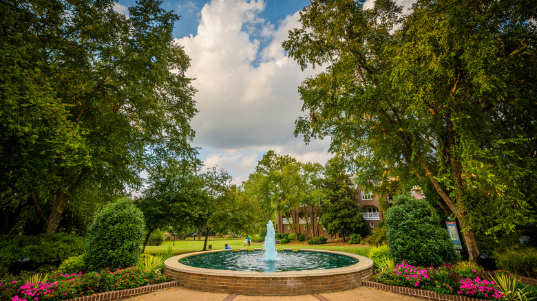 View of fountain and park