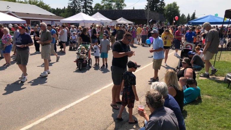 Taste of Dorset Festival with people gathered in the streets