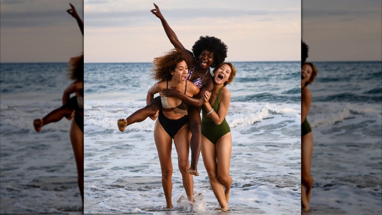 A group of gal pals enjoying the waves