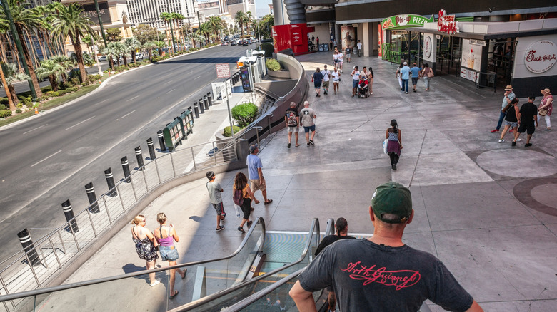 Riding escalators on Las Vegas Strip