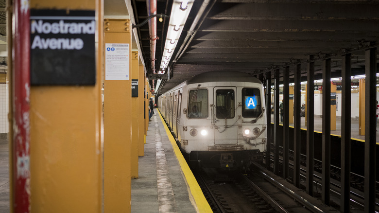 New York City subway pulls into station