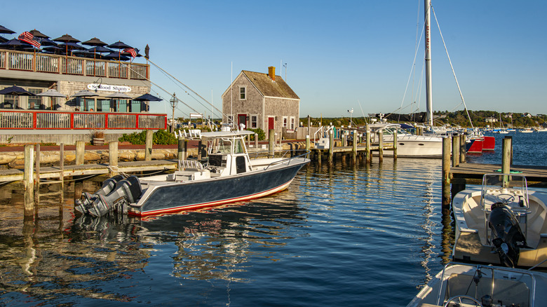 The Seafood Shanty and boats on the Edgartown harbor