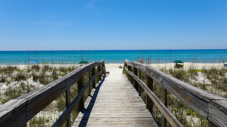 View of boardwalk leading to Henderson Beach State Park in Florida