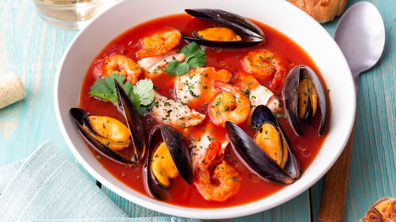 A bouillabaisse, a classic soup from Marseilles in Provence, France