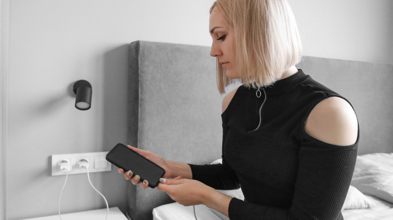 Charging phone in a hotel room