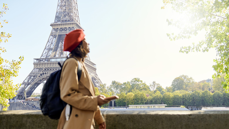 Woman in Paris by Eiffel Tower