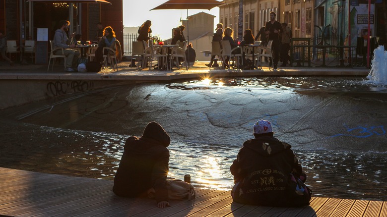 People sitting and eating in Marseille