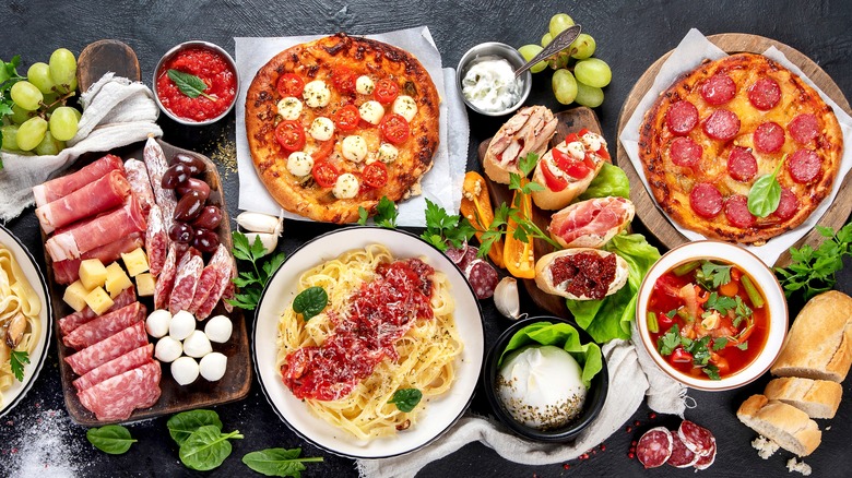 A spread of traditional Italian food