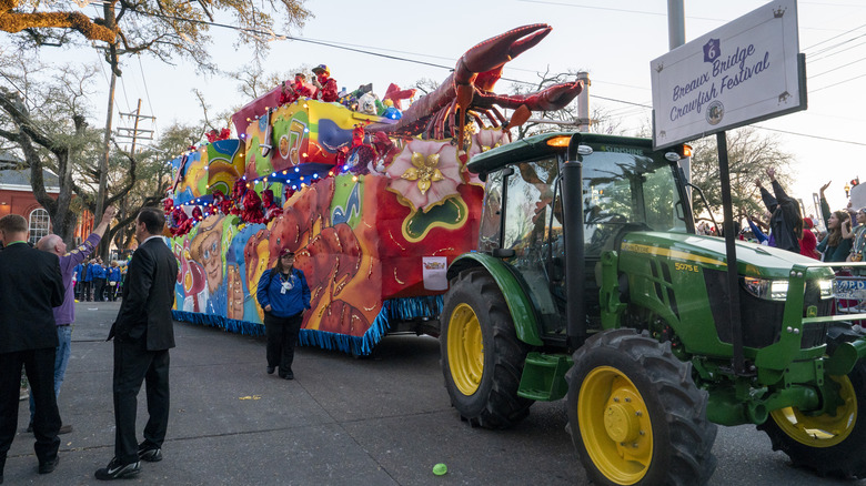 A float getting towed through the Breaux Bridge Crawfish Festival, Louisiana