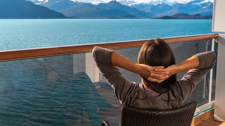 Woman on cruise ship balcony