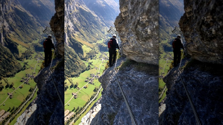 Someone on the via ferrata from Mürren to Gimmelwald