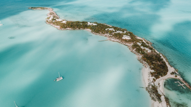 Aerial view of Pearl Island in the Bahamas