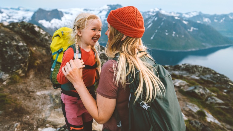 Mother and daughter hiking