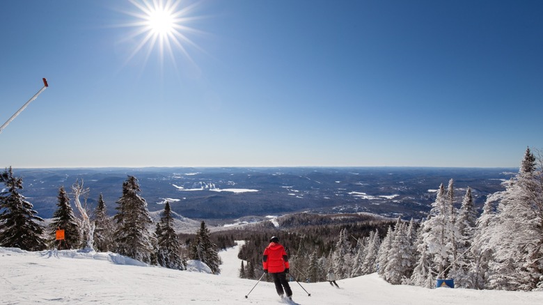 Skiing on a sunny day in Mont-Tremblant, Québec