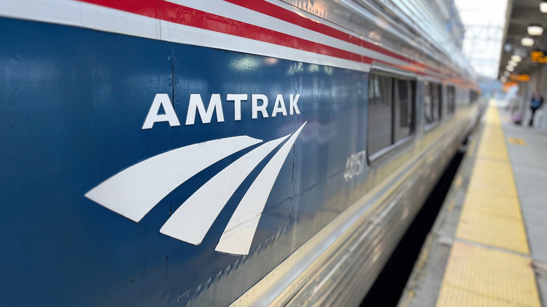 Amtrak train car in the station