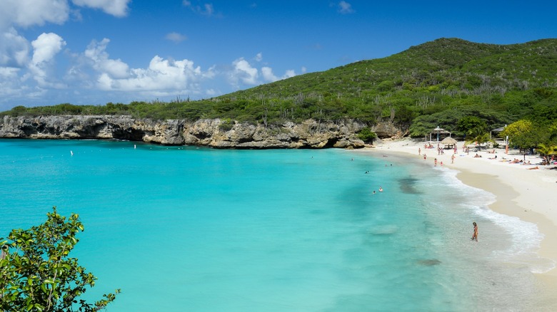 Aerial view of beach in Caribbean island of Curaçao