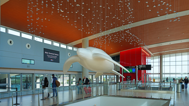 Turtle art installations inside Tampa international Airport