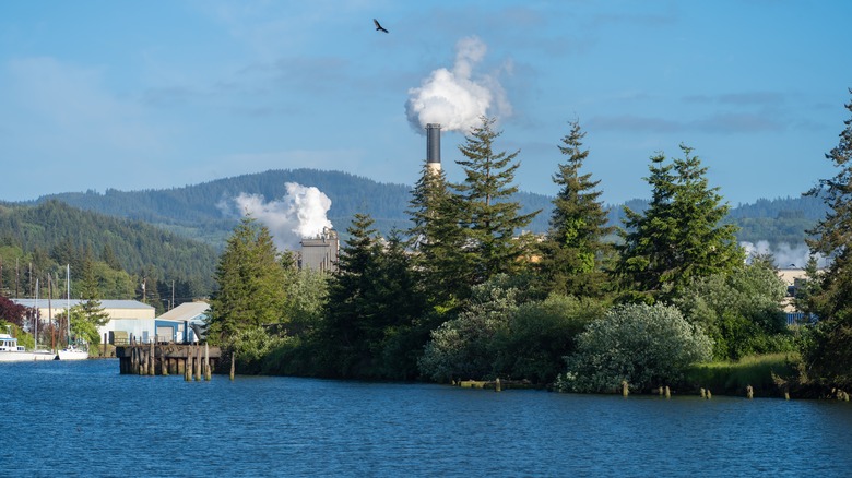 Sunny skies and smoke stacks in Toledo, OR