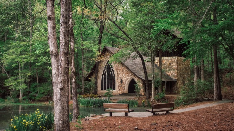 Callaway Gardens' waterfront chapel building in a forest