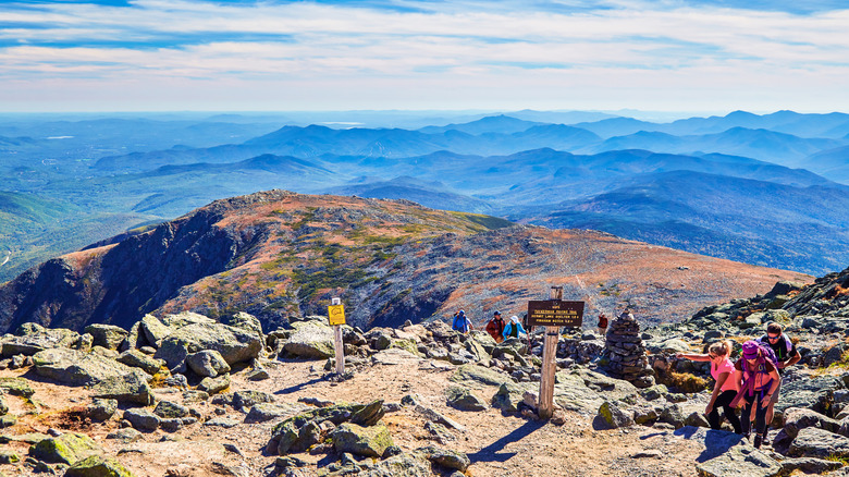 Hikers at the summit of Mount Washington