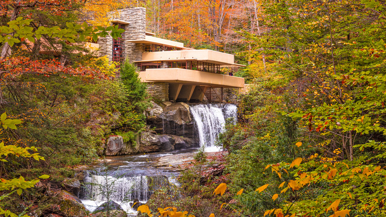 Fallingwater surrounded by fall foliage