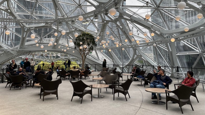 A lounge area near the top of the Seattle Spheres