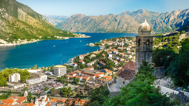 Kotor town aerial view from fortifications in Montenegro