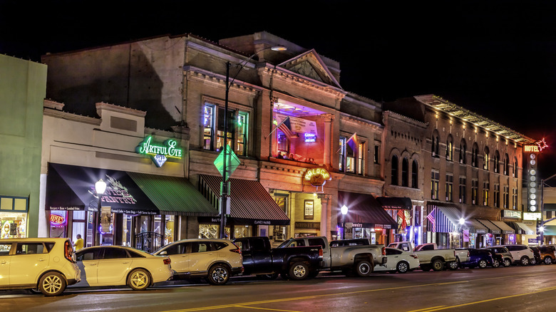 Whiskey Row at night