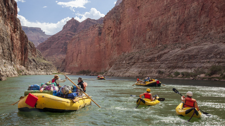 Rafters on the Colorado River inside the Grand Canyon