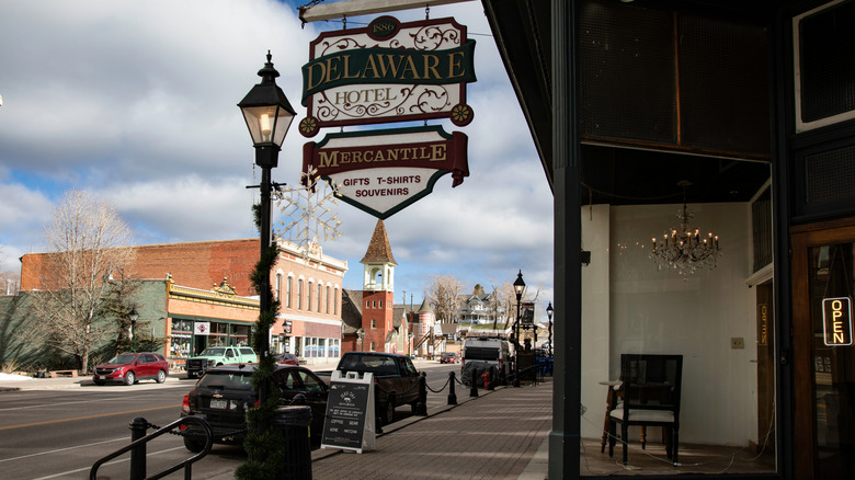 The Delaware Hotel and Mercantile sign in downtown Leadville