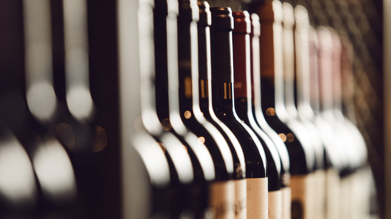 Wine bottles on a shelf