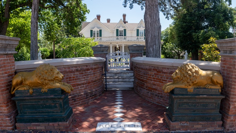 Koester House Museum front gate lions