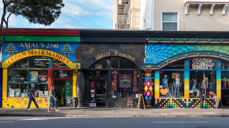 Colorful storefronts in Haight-Ashbury neighborhood in San Francisco, California