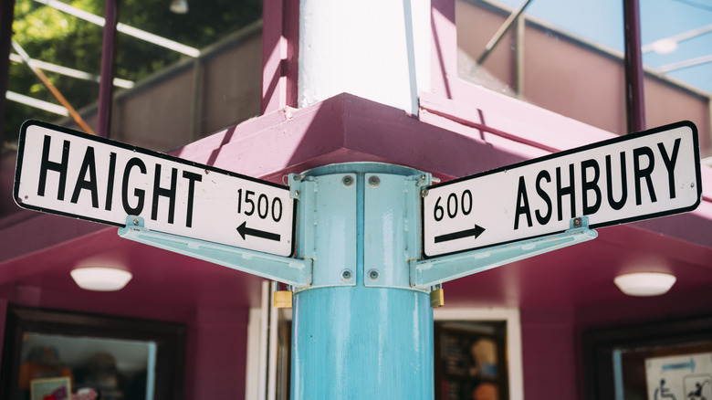 Famous Haight-Ashbury intersection street signs in San Francisco, California