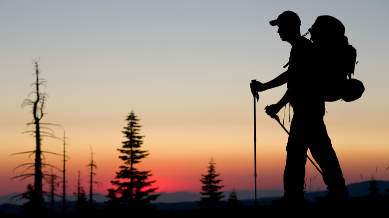 silhouette of a lone hiker on the Pacific Crest Trail