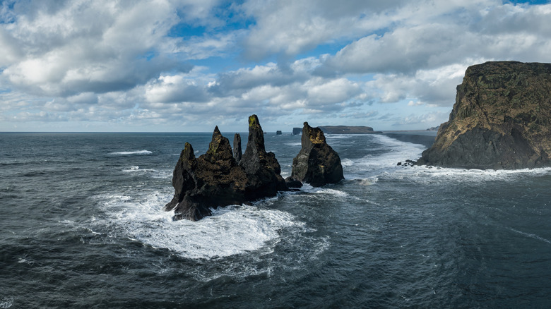 Swirling ocean currents off Reynisfjara Black Sand Beach