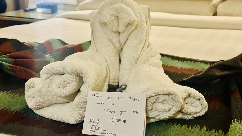 Housekeeping personal note at the Marriot