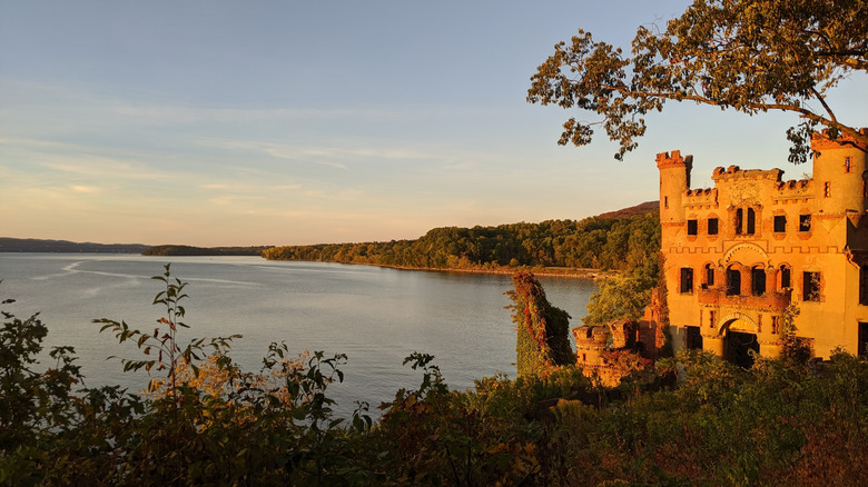 Bannerman Castle on the Hudson River at sunset