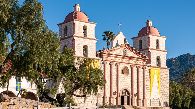 The facade of the Old Mission in Santa Barabra, California