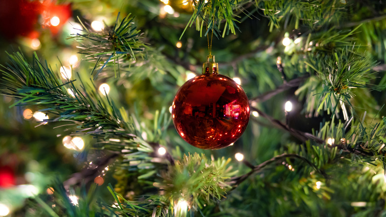 A Christmas ornament on a tree