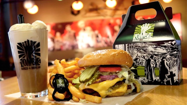 Zombie burger kids meal with fries and milkshake