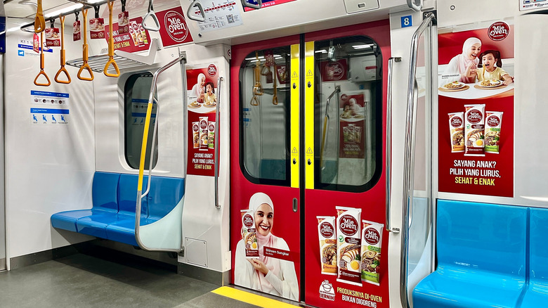 The interior of an MRT subway train in Jakarta