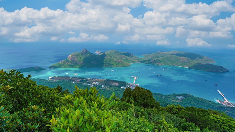 Panoramic, aerial view of Con Dao off the southern coast of Vietnam