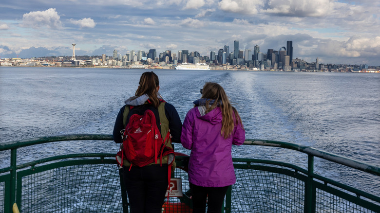 Two individuals on the ferry to Bainbridge Island, Washington