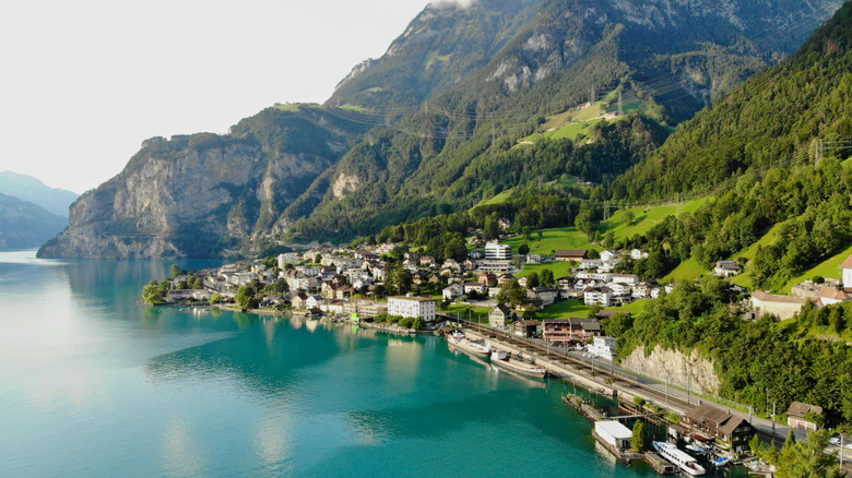 The village of Flüelen, Switzerland on Lake Lucerne