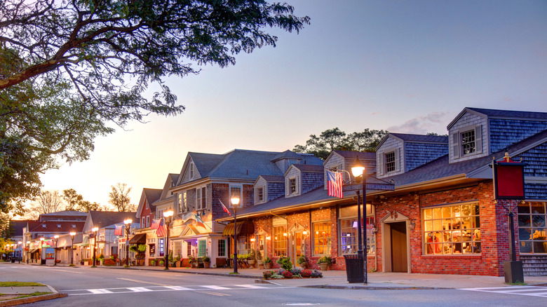 Falmouth, Massachusetts commercial street at dusk