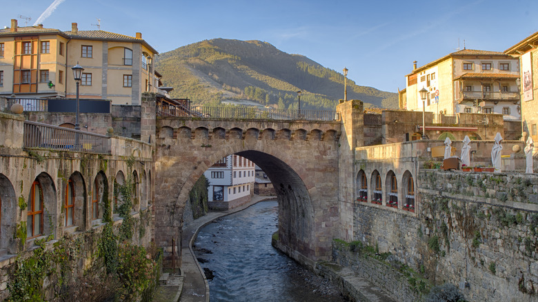 Potes arched bridge in Cantabria Spain