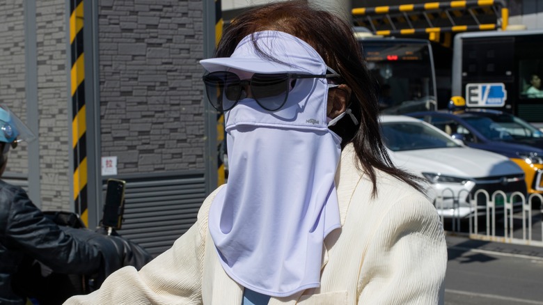 Woman in full face mask