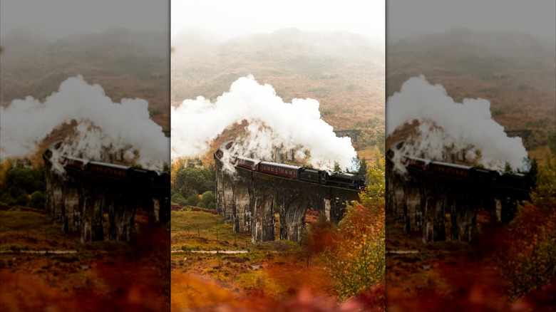 Steam train with fall foliage