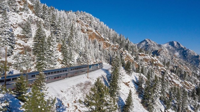 Train on a snow mountain